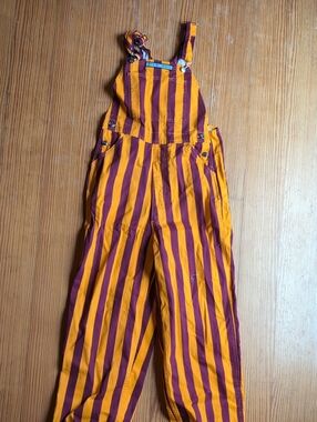 Striped Yellow & Burgundy Women's Overalls